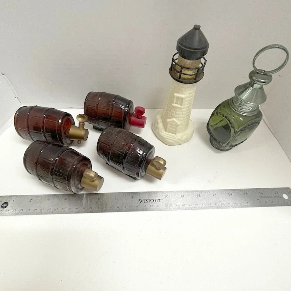Vintage Avon Wild Country Aftershave Bottle Lot Barrels Lighthouse Lantern 6pc